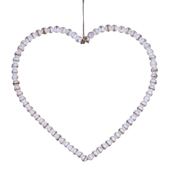 Beaded Natural/White Washed NWOT wood bead Wall Heart Decoration Medium white
